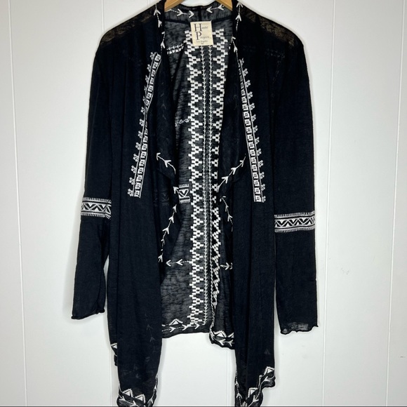 32. Haute Project Black Embroidered Open Cardigan M  Boho - Picture 3 of 9